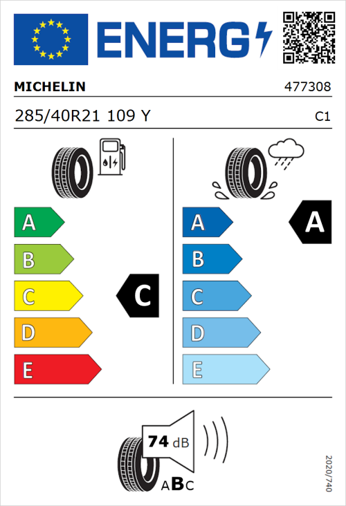 Tyre Label for Michelin Pilot Sport 4 285/40R21 109Y