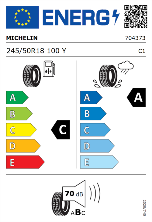 Tyre Label for Michelin Pilot Sport 4 245/50R18 100Y