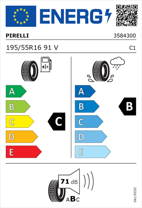 Tyre Label for Pirelli Cinturato P1 Verde 195/55R16 91V