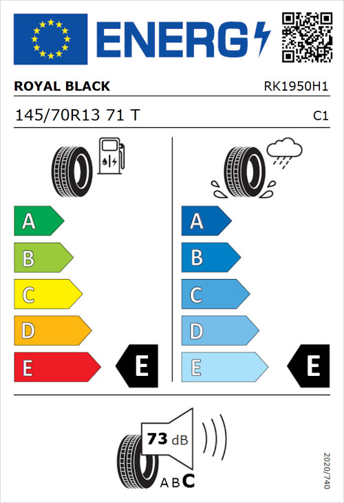 Tyre Label for Royal Black Royal Mile 145/70R13 71T