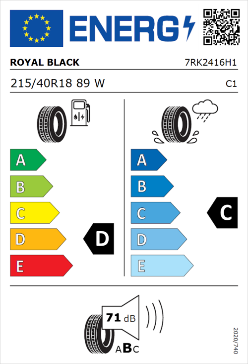 Tyre Label for Royal Black Explorer II 215/40R18 89W