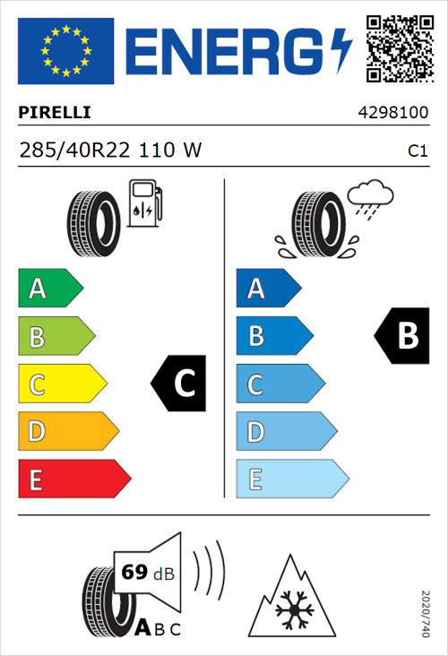 Tyre Label for Pirelli Scorpion Winter 285/40R22 110W