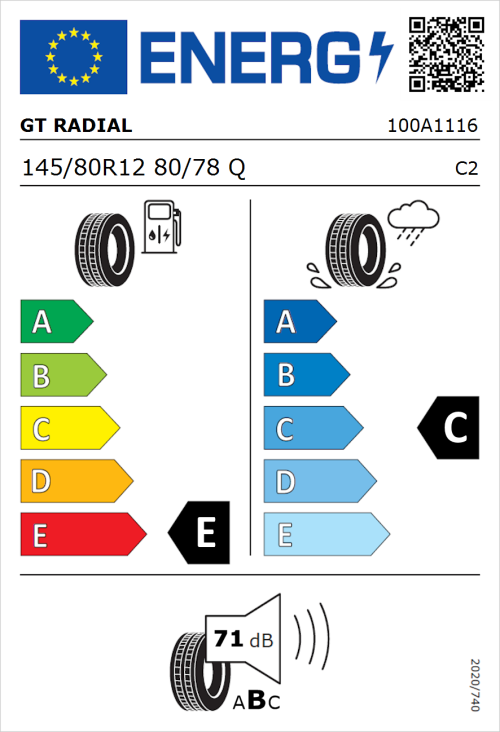Tyre Label for GT Radial MAXMILER EX 145/80R12 80/78Q