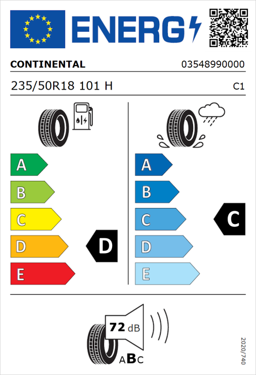 Tyre Label for Continental Conti4x4Contact 235/50R18 101H