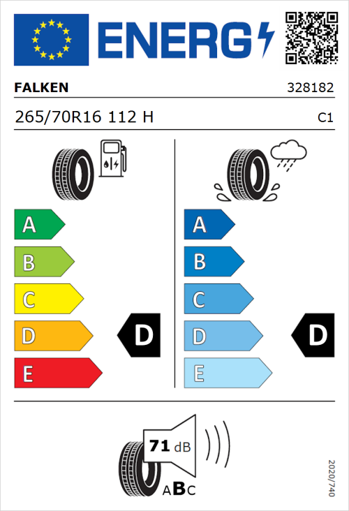 Tyre Label for Falken Landair AT T-110 265/70R16 112H