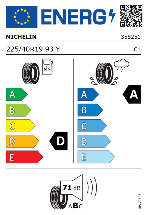 Tyre Label for Michelin Pilot Sport 4 225/40R19 93Y