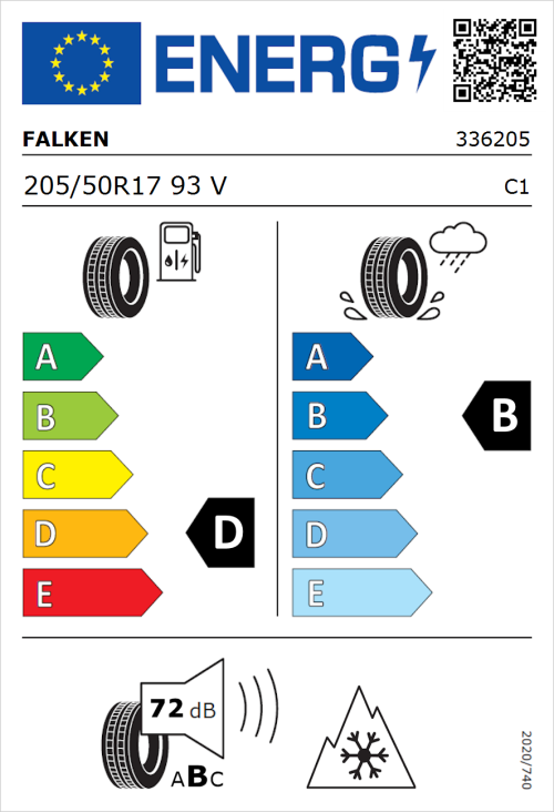 Tyre Label for Falken Eurowinter HS01 205/50R17 93V